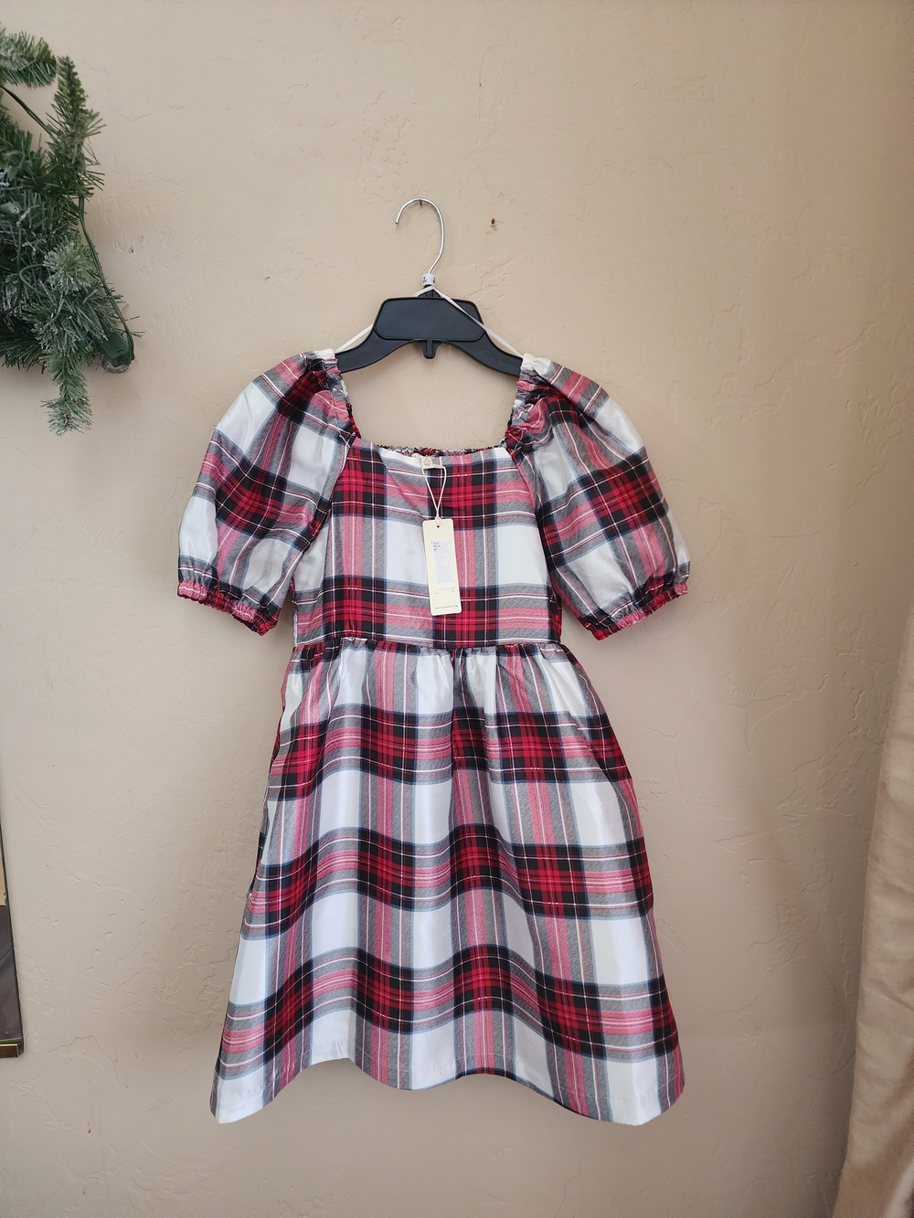 Copper Key Red and White Plaid Puff-Sleeve Dress